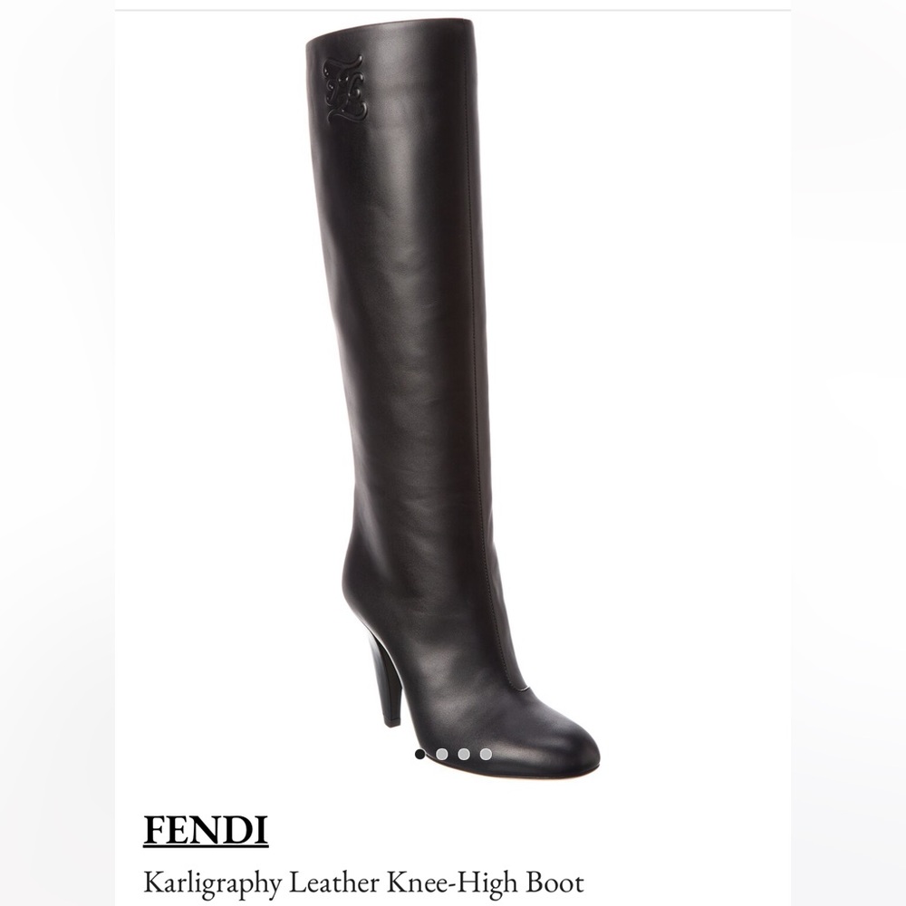 Fendi Karligraphy knee-high black leather boots. Worn twice. good condition